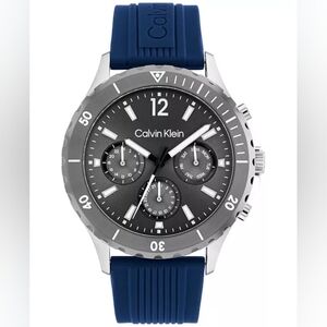 CALVIN KLEINBlue Silicone Strap Watch 44mm